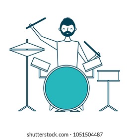 smiling man playing instrument music battery