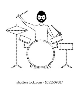 smiling man playing instrument music battery