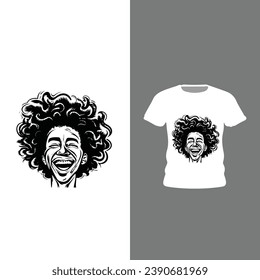 smiling man printed over realistic t shirt. Vector design