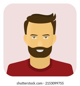 Smiling man in Red t-shirt u-neck