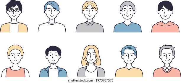 smiling man set simple illustration