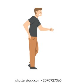 Smiling Man Shaking Hand as Brief Greeting or Parting Tradition Vector Illustration