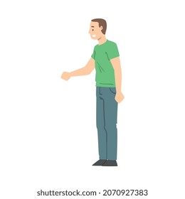 Smiling Man Shaking Hand as Brief Greeting or Parting Tradition Vector Illustration