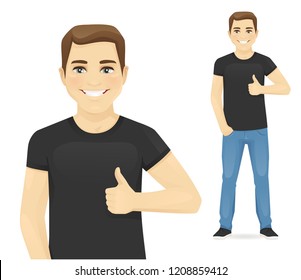 Smiling man showing thumb up gesture vector illustration