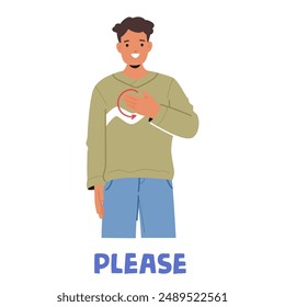 Smiling Man Showing The Word Please In Sign Language. Vector Image For Educational Content, Promoting Communication And Inclusivity, Teaching Sign Language To Children And Adults