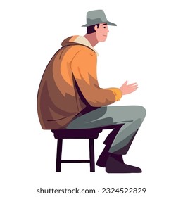 Smiling man sitting on bench icon isolated