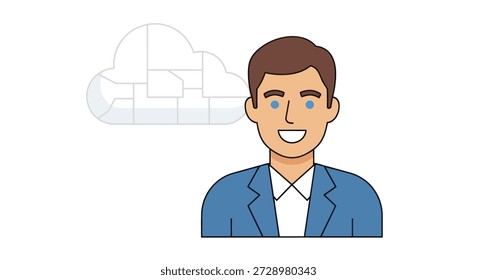 Smiling man in suit, cloud-shaped diagram behind