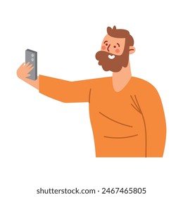 smiling man taking selfie with phone isolated