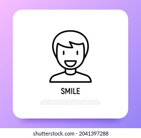 Icono de línea delgada del hombre sonriente. Ilustración vectorial moderna.