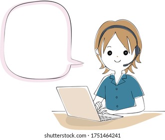 Smiling man using headset to operate computer