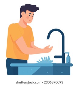 smiling man washing dishes over white