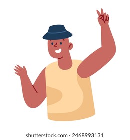 smiling man wearing cap and waving isolated