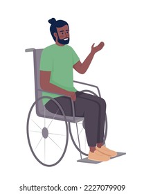 Smiling man in wheelchair semi flat color vector character. Editable figure. Full body person on white. Injury effect simple cartoon style illustration for web graphic design and animation
