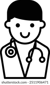 A smiling man in a white lab coat with a stethoscope around his neck. He is a doctor