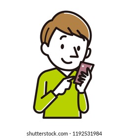 Smiling man who operates a cell phone