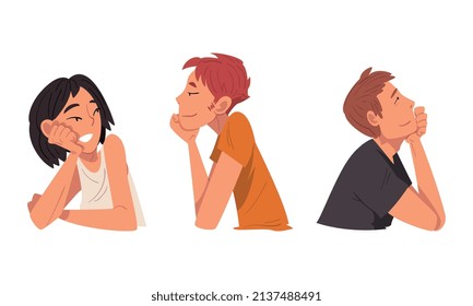 Smiling Man and Woman Character Looking at Someone Demonstrating Attention Vector Set