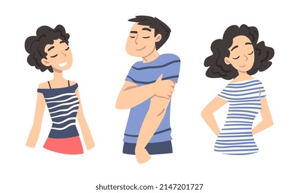 Smiling Man and Woman Character Looking at Someone Demonstrating Attention Vector Set