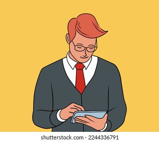 Smiling man at work illustration