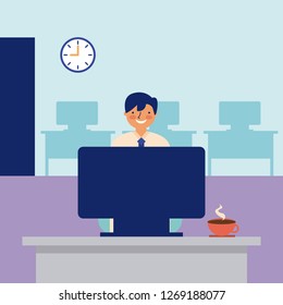 smiling man working office daily activity