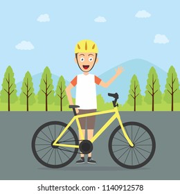 Smiling Man with Yellow Bicycle