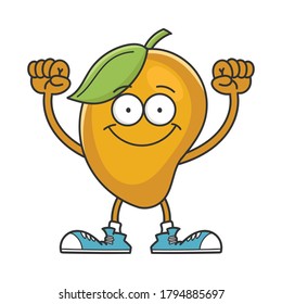 personaje de caricatura de la fruta del mango sonriente aislado de fondo blanco