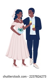 Smiling married couple celebrating wedding semi flat color vector characters. Editable figures. Full body people on white. Simple cartoon style illustration for web graphic design and animation