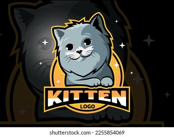 Gatito o gatito con el logo de la mascota sonriente con texto en ilustración vectorial
