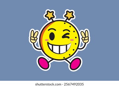 smiling mascot vector cartoon cute icon, yellow with hands and feet. Can be changed every element as needed