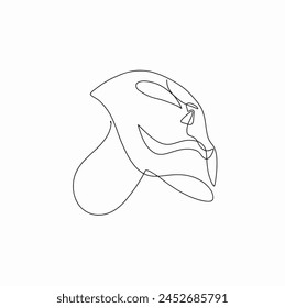 Smiling mask continuous one line art, Evil face hand drawn isolated on white background, Vector Illustration