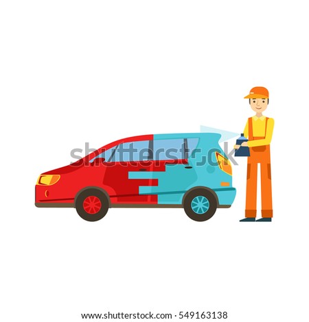 Smiling Mechanic Painting Car Garage Car Stock Vector Royalty