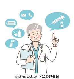 Un profesional médico sonriente explicando la vacuna