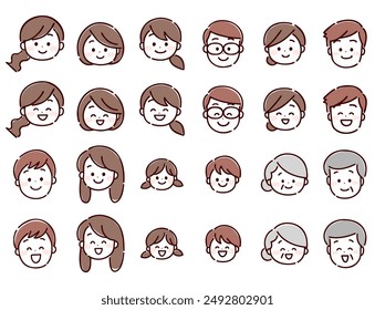 Smiling medical workers and family faces set