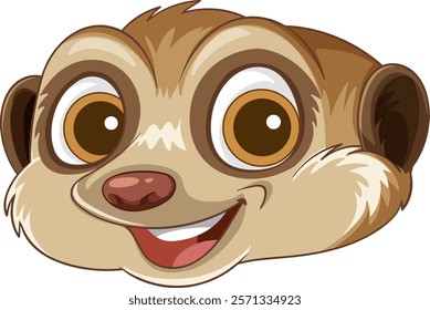 Smiling meerkat face with big, expressive eyes