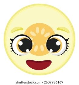 Smiling melon slice with cute wide eyes and cheerful expression Ideal for food-related graphics, fruit icons, healthy lifestyle content, and educational materials