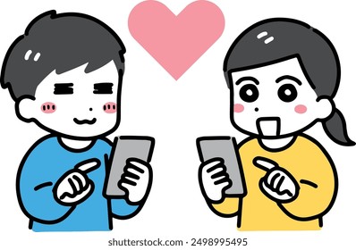 Smiling men and women communicating via smartphone