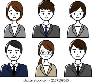Smiling men and women variation upper body set in suits