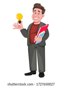 Smiling middle aged businessman having a good idea. Happy handsome business man cartoon character. Vector illustration
