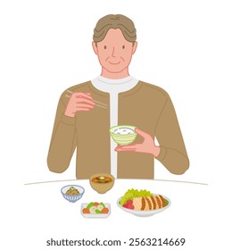 Smiling middle-aged man eating a balanced diet (measures against thinning hair)