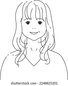 Smiling middle-aged woman 3 | line drawing・long hair