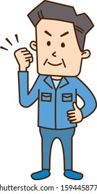 Smiling middle-aged worker with a fist