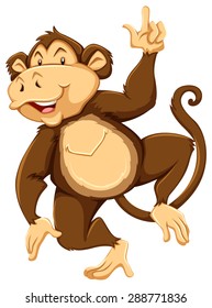 Smiling monkey dancing on a white background