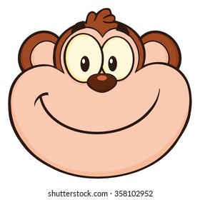 Smiling Monkey Face Cartoon Character. Vector Illustration Isolated On White