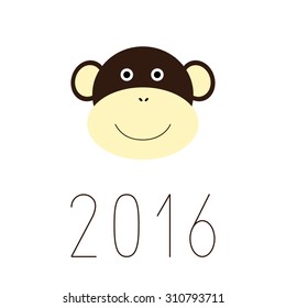 Smiling monkey face and numbers 2016 under them. Chinese New Year greeting card. New year party invitation. Design elements