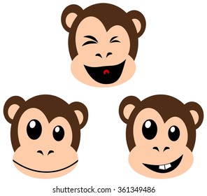 Smiling monkey faces isolated on white background