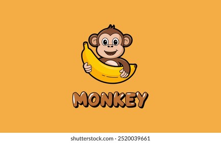 Smiling monkey holding a banana cartoon vector