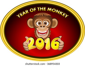 A smiling monkey offering the 2016 number over a red background