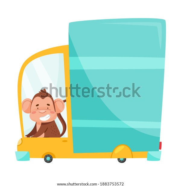 Smiling Monkey with Protruding Ears Driving\
Lorry Vector\
Illustration
