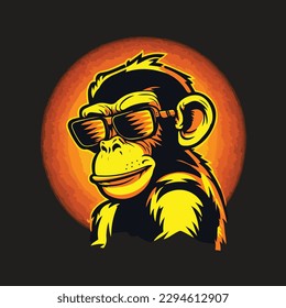 Smiling Monkey Wearing Sunglass Vector Art For T-Shirt Design