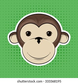 Smiling Monkeys on a green halftone background. Vector illustration