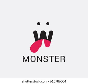 Smiling monster, letter W vector logo in modern style